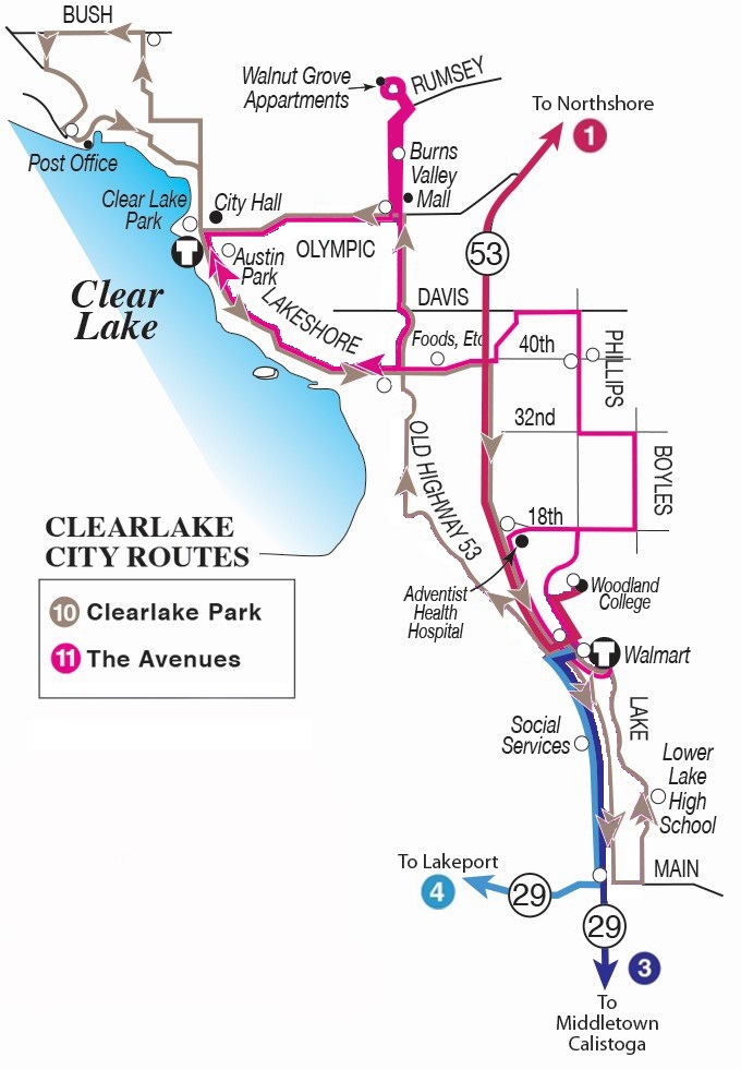 System Map: Clearlake and Lower Lake Routes