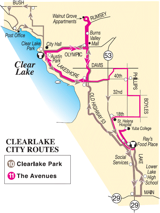 System Map: Clearlake and Lower Lake Routes